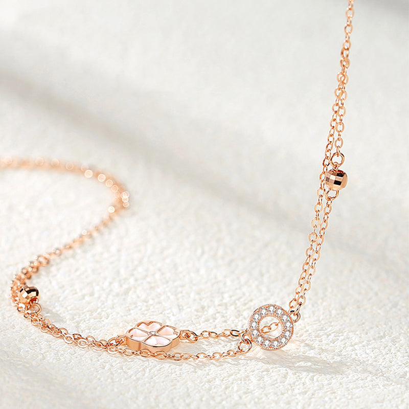 Clover Pearl Double Layer Bracelets (Rose Gold/Silver)