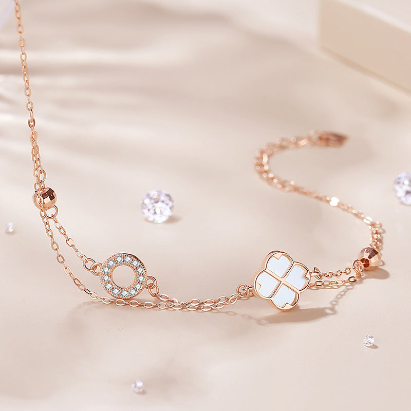 Clover Pearl Double Layer Bracelets (Rose Gold/Silver)