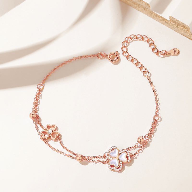 Clover 3 Leaf Pearl Rose Gold Bracelets