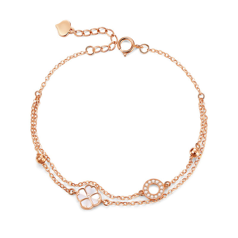 Clover Pearl Double Layer Rose Gold Bracelets