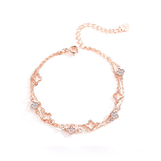 Clover Double Chain Bracelets (Rose Gold/Silver)