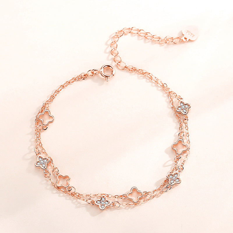 Clover Double Chain Bracelets (Rose Gold/Silver)