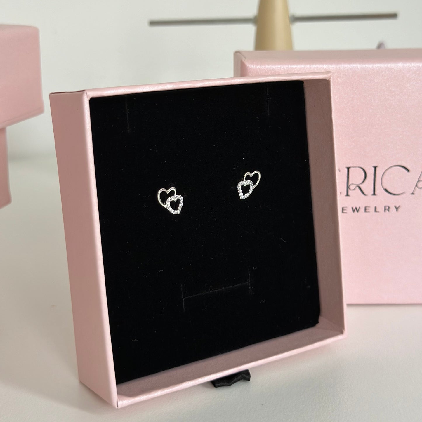 Double Love Zirconia Stud Earrings