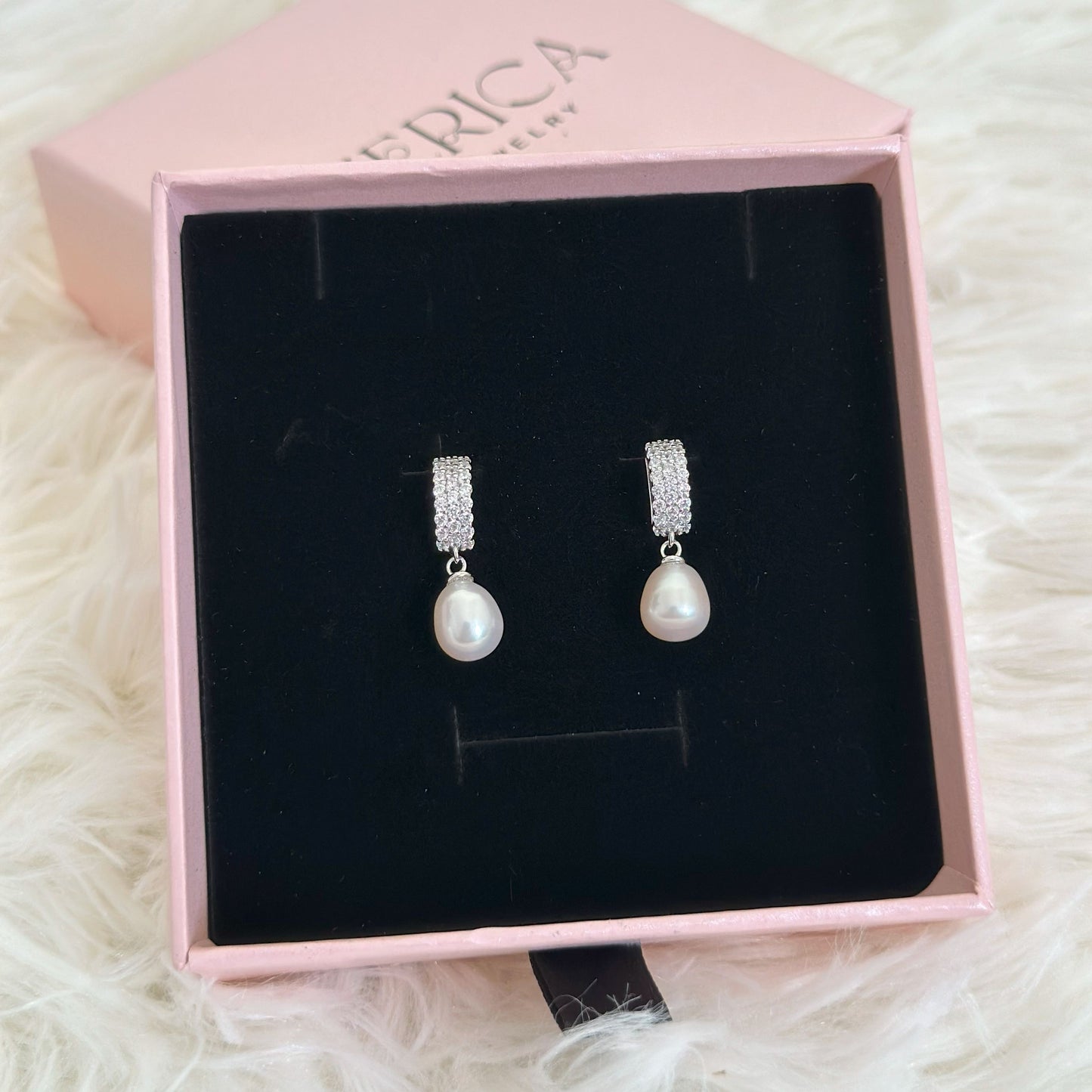 Stellar Sparkle Pearl Crescent Studs Earrings