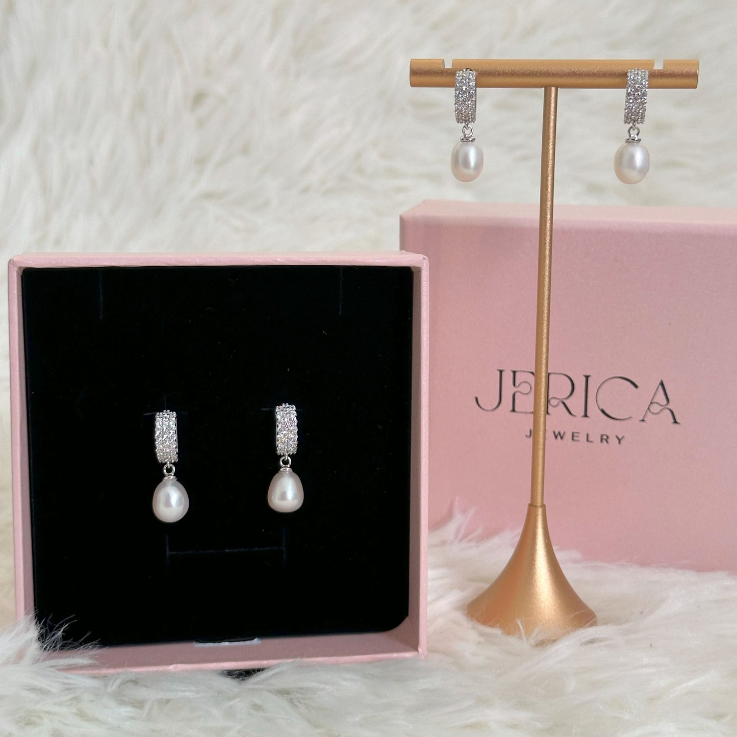 Stellar Sparkle Pearl Crescent Studs Earrings