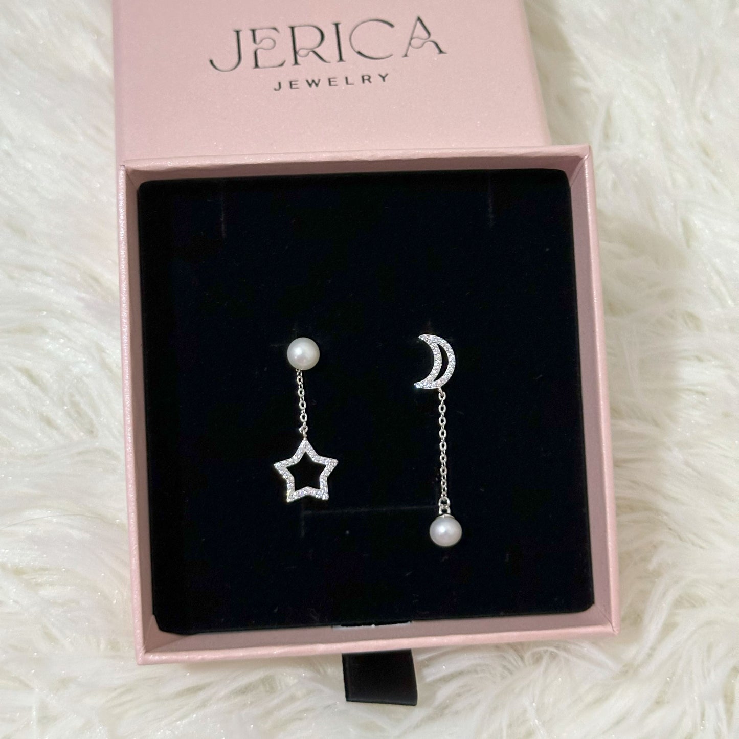 Moon and Star Pearl Earrings