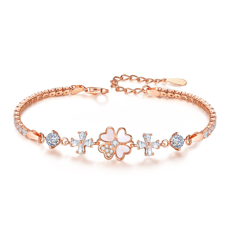 Clover with Pearl & Zirconia Stone Rose Gold Bracelets