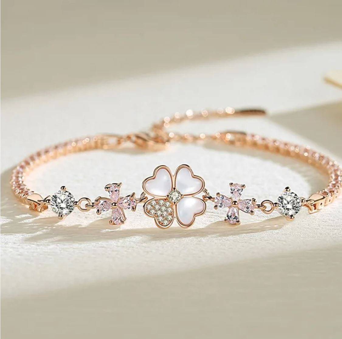 Clover with Pearl & Zirconia Stone Rose Gold Bracelets