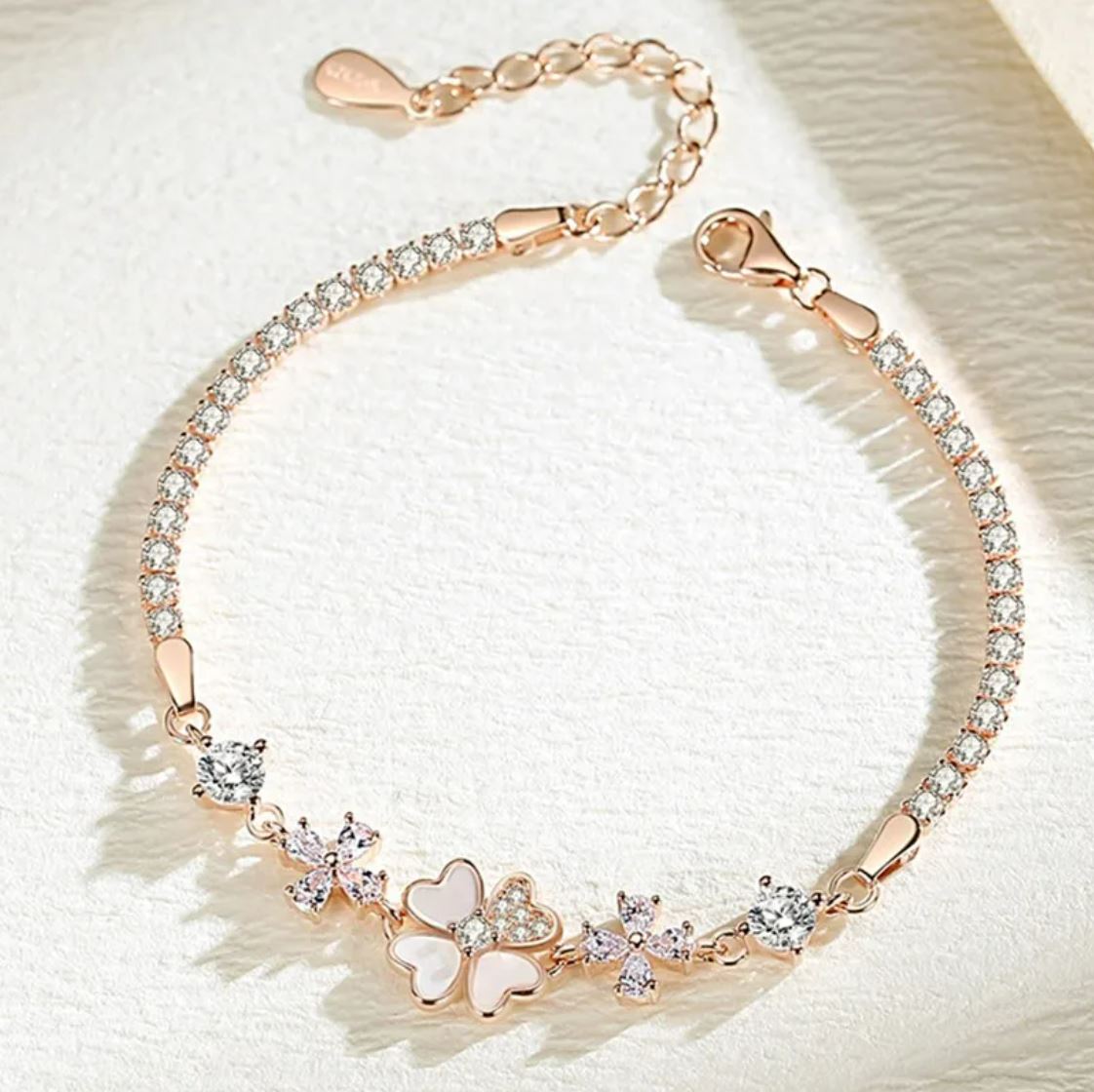 Clover with Pearl & Zirconia Stone Rose Gold Bracelets