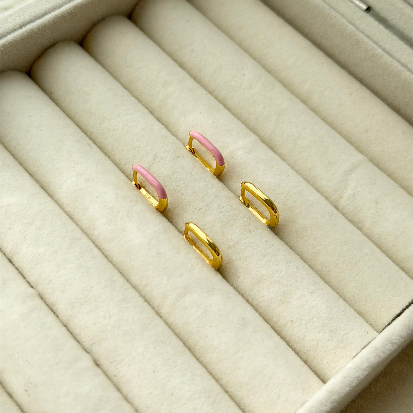 Mini Rectangle Enamel Hoop Earrings (Turquoise/Pink)