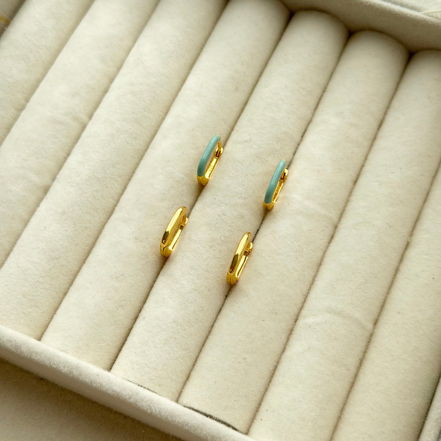 Mini Rectangle Enamel Hoop Earrings (Turquoise/Pink)