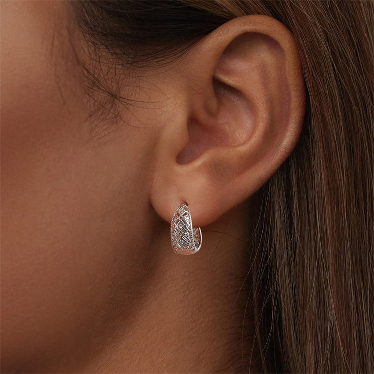 Classic Diamond Carved Huggies Earrings