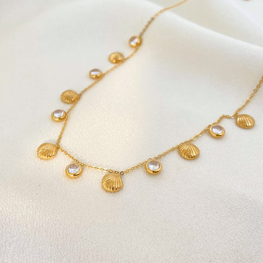 SS 18K Gold Plated Shell Zircon Necklaces