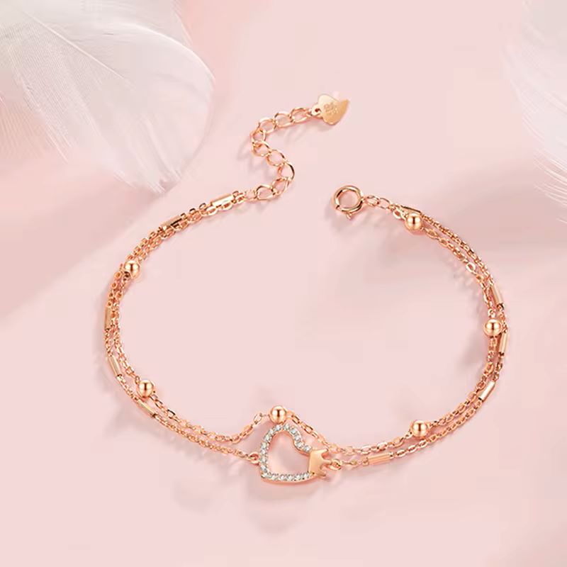 Crowned Heart Rose Gold Bracelets