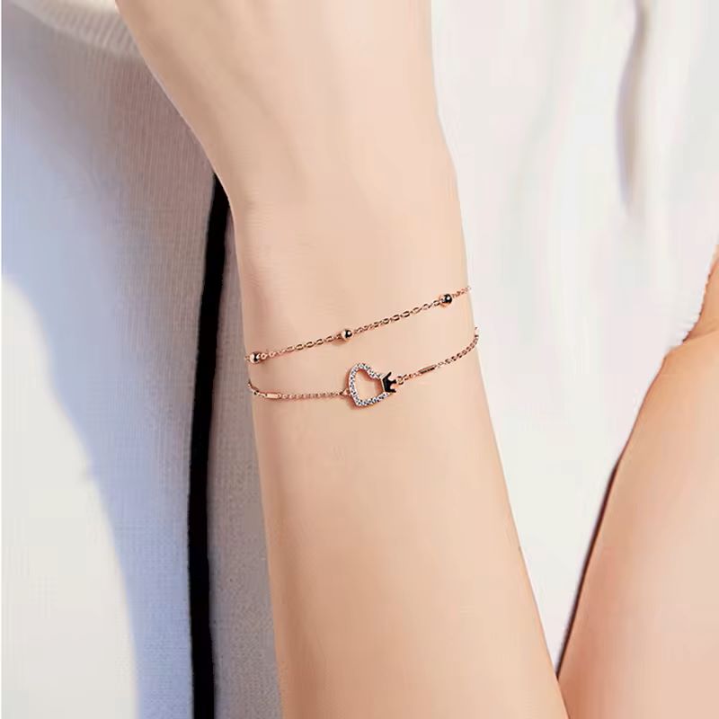 Crowned Heart Rose Gold Bracelets