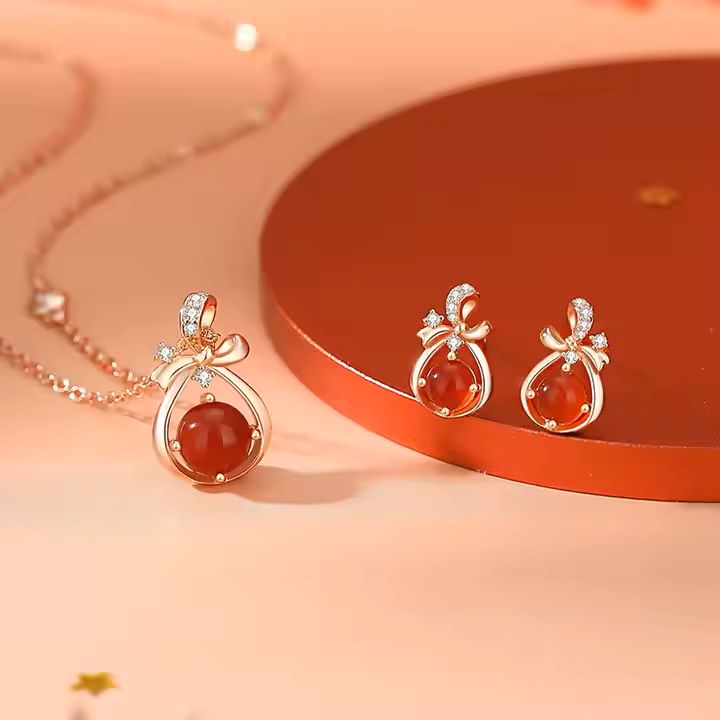 Red Wealth Pouch Set (Earring & Necklace)