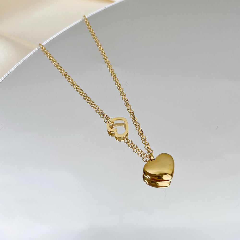 SS 18K Gold Plated Double Heart Necklaces