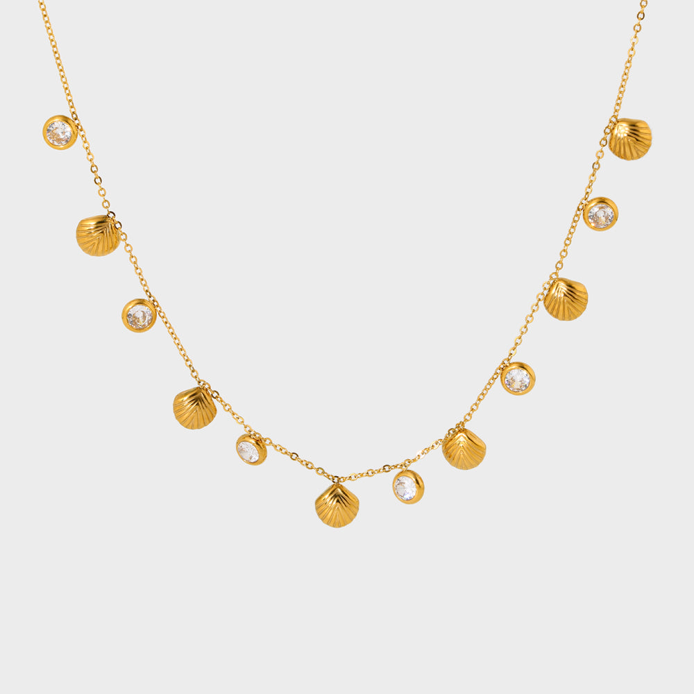 SS 18K Gold Plated Shell Zircon Necklaces