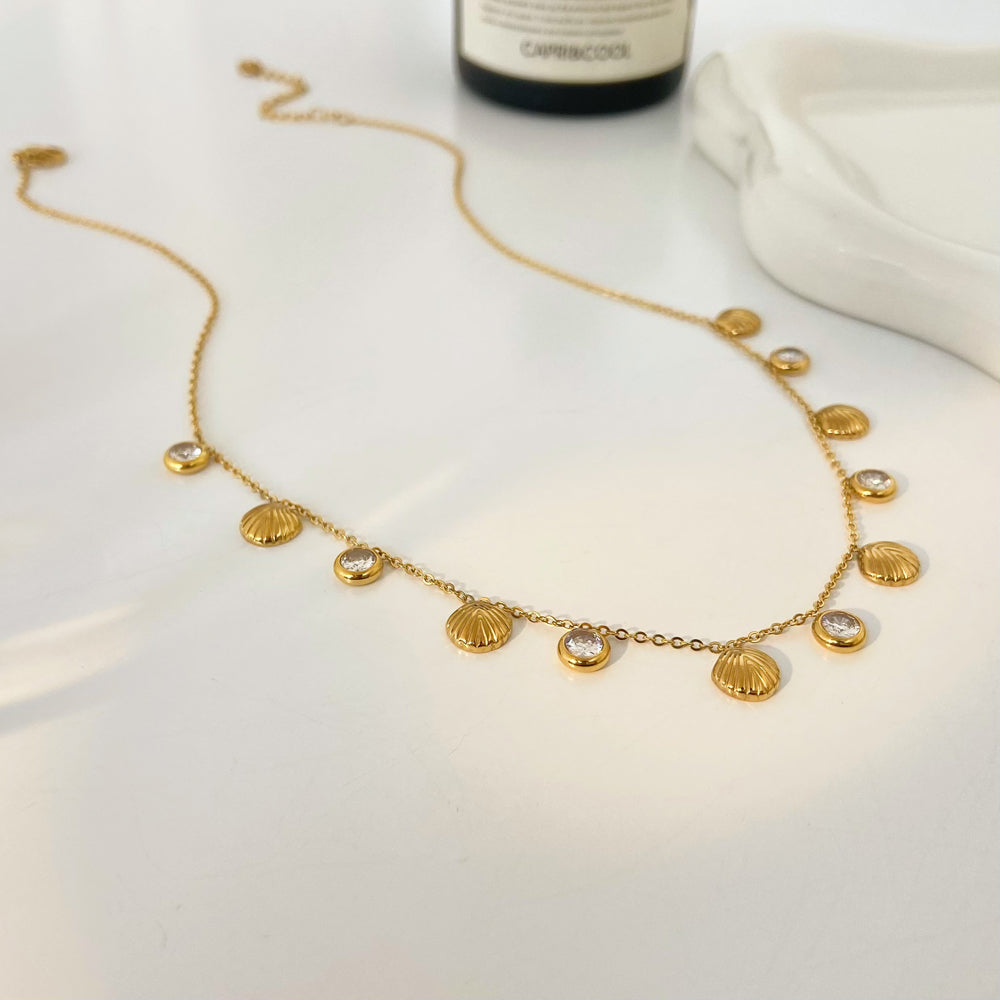 SS 18K Gold Plated Shell Zircon Necklaces