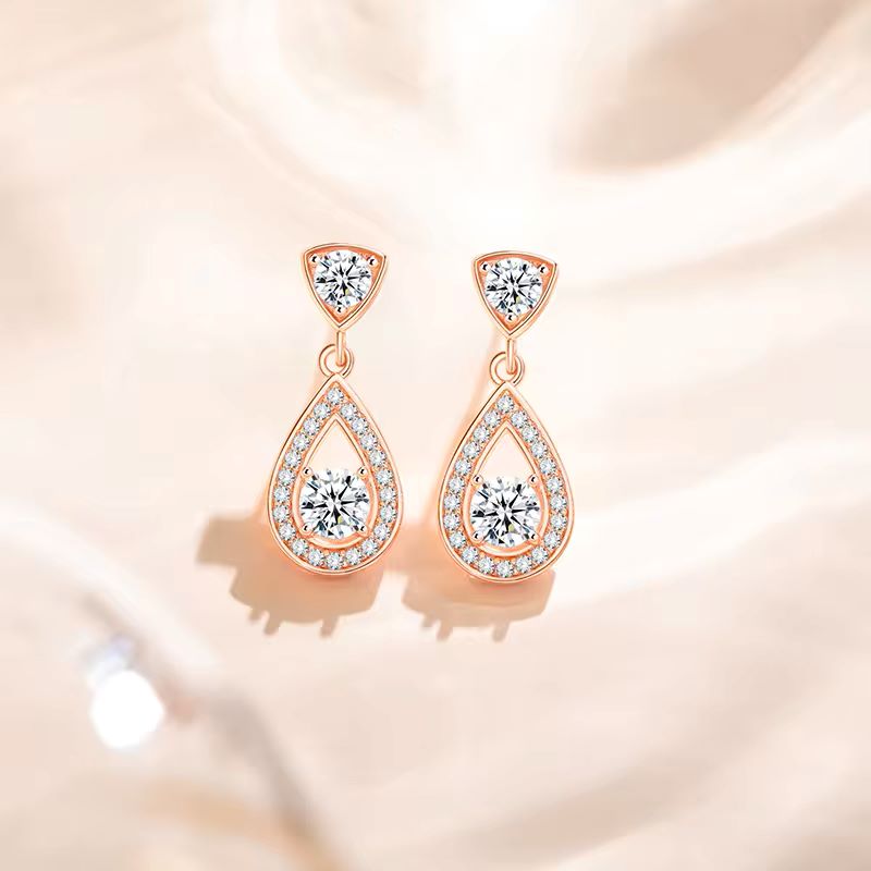 Pear-Shaped Teardrops Earrings (Silver/Rose Gold)