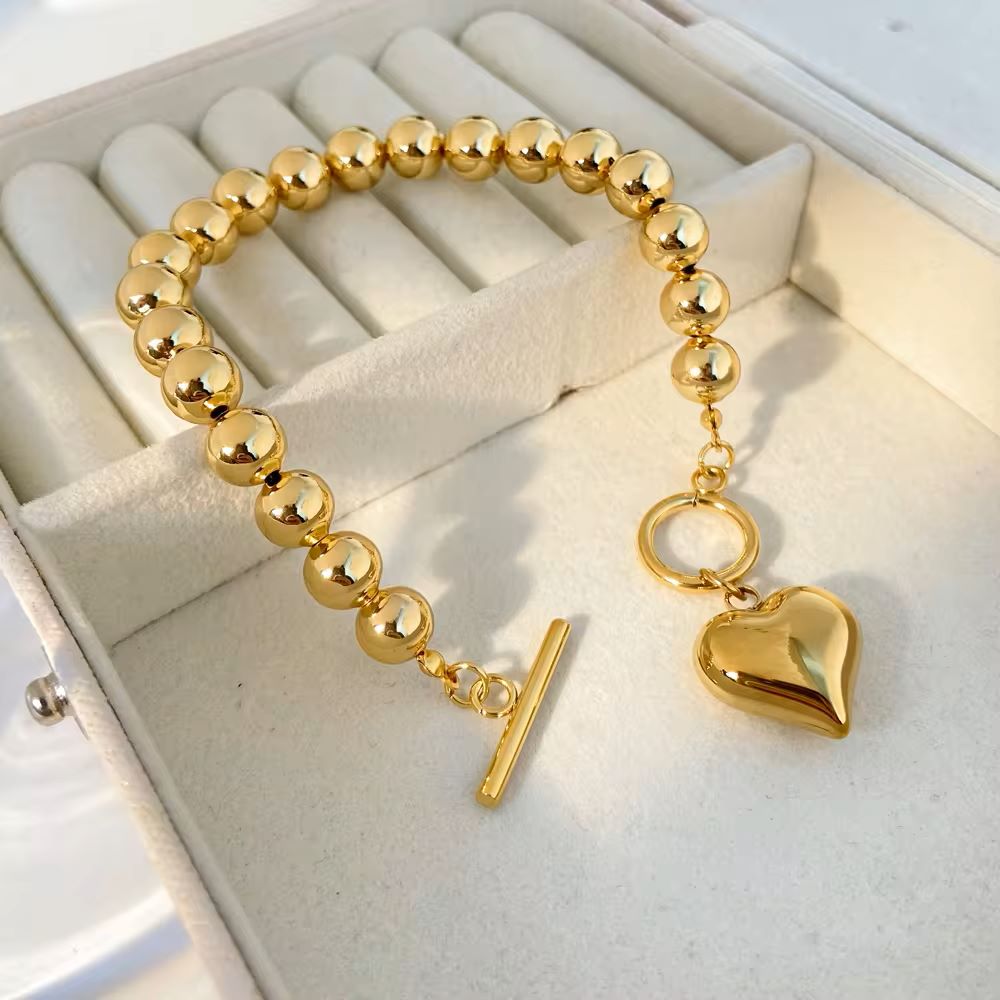 SS 18K Gold Bold Chain Love Bracelets