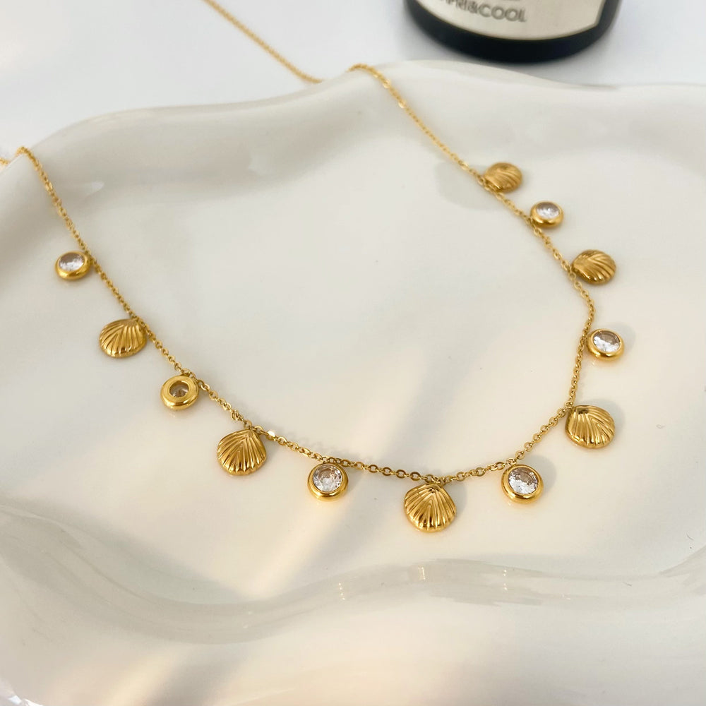 SS 18K Gold Plated Shell Zircon Necklaces