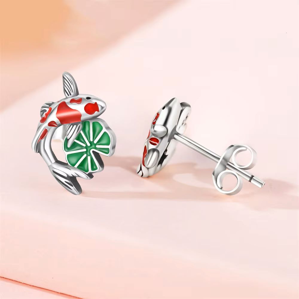 Lucky Koi Blossom Stud Earrings