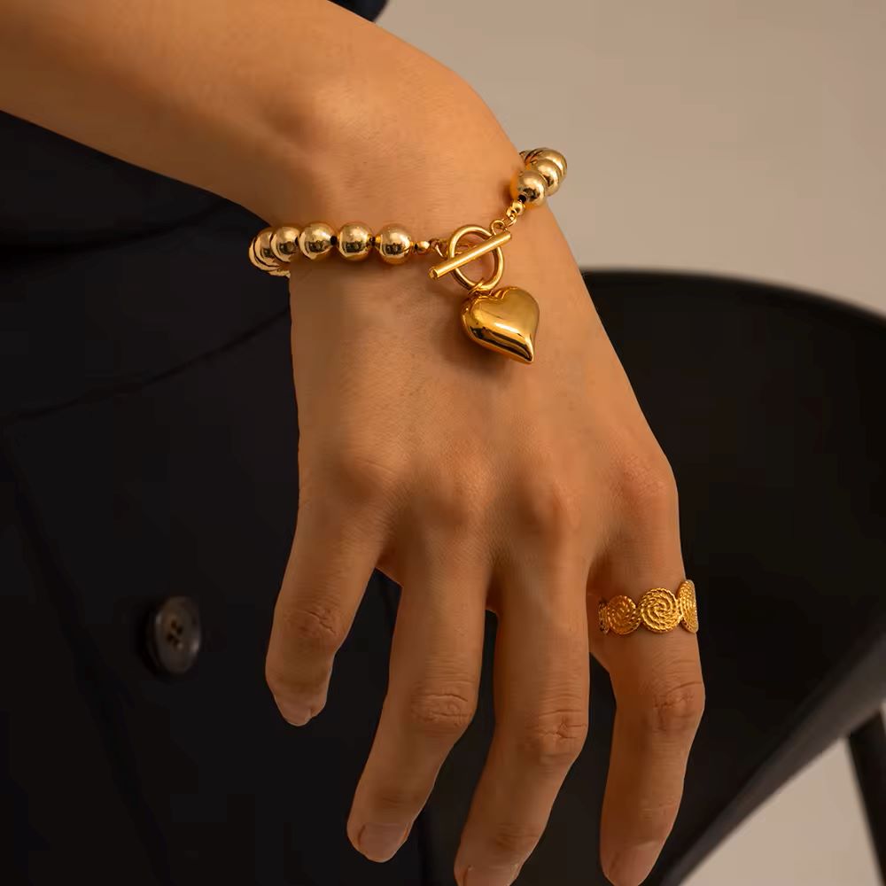 SS 18K Gold Bold Chain Love Bracelets