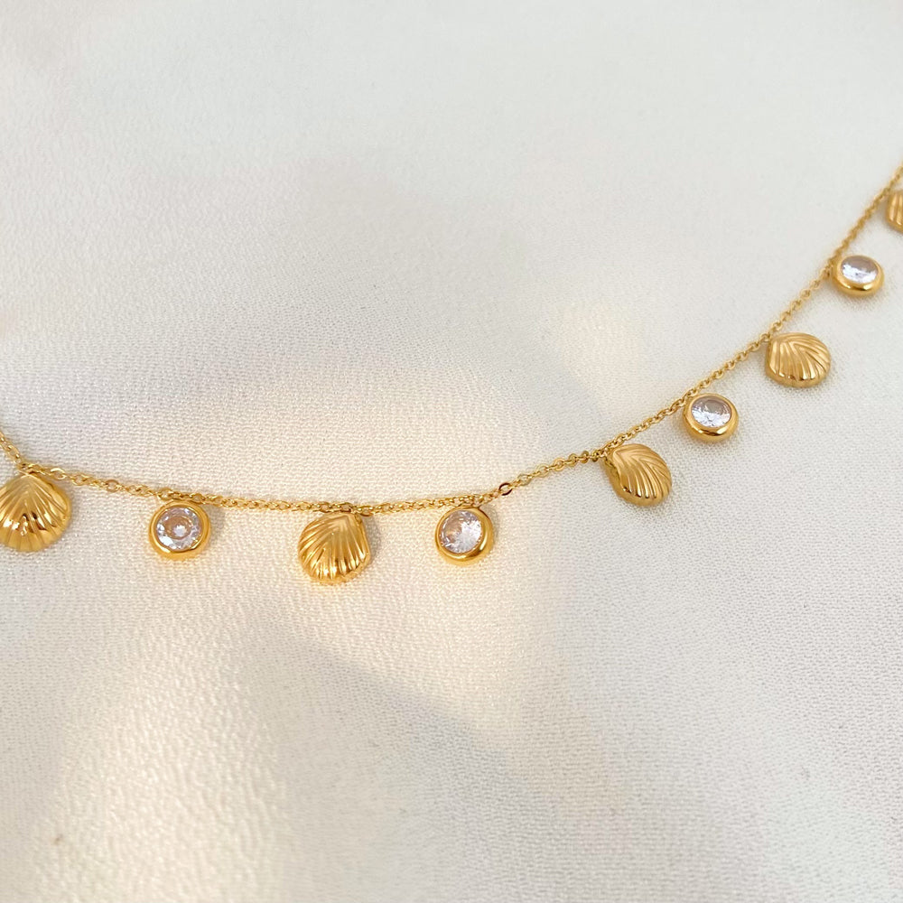 SS 18K Gold Plated Shell Zircon Necklaces