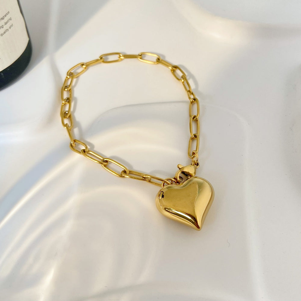 SS 18K Gold Plated Paper Clip Chain with Heart Bracelets