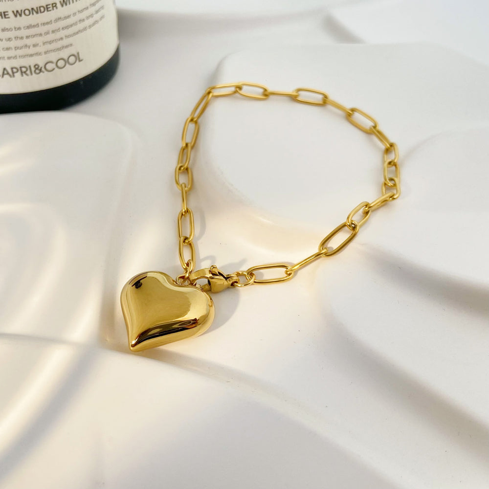 SS 18K Gold Plated Paper Clip Chain with Heart Bracelets