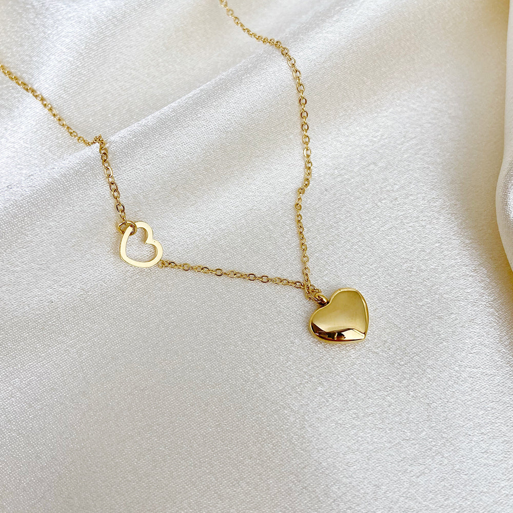 SS 18K Gold Plated Double Heart Necklaces