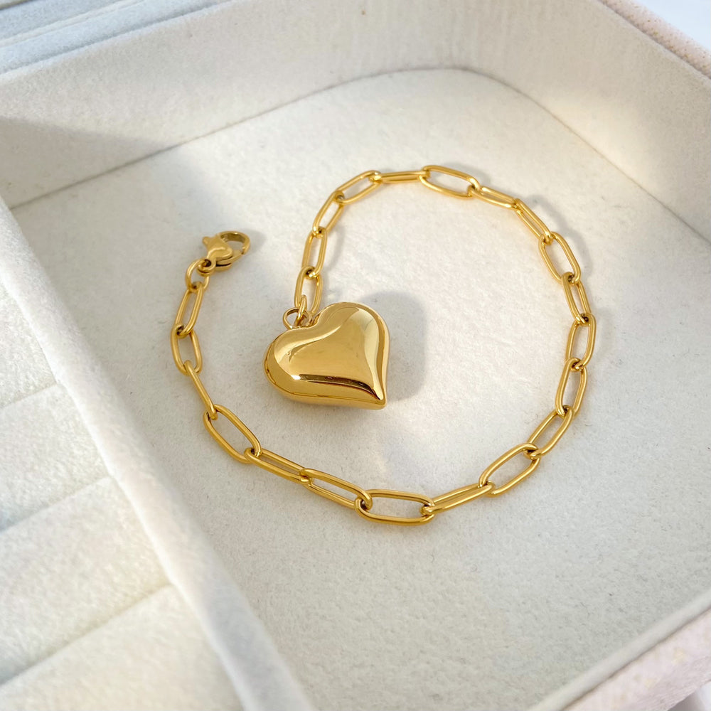 SS 18K Gold Plated Paper Clip Chain with Heart Bracelets