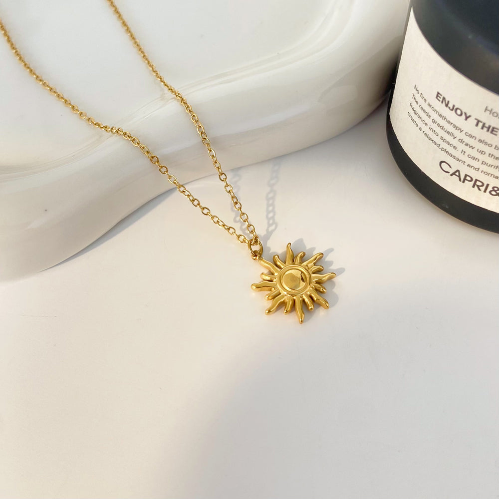 SS 18K Gold Plated Sun Charm Necklaces