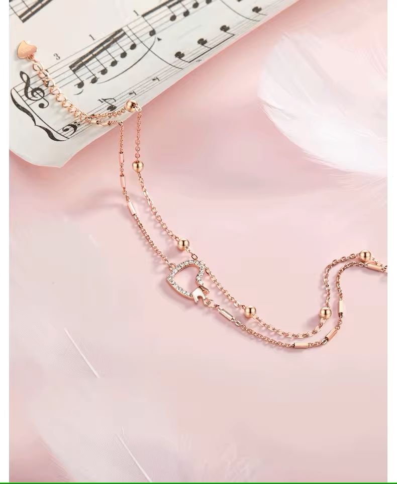 Crowned Heart Rose Gold Bracelets