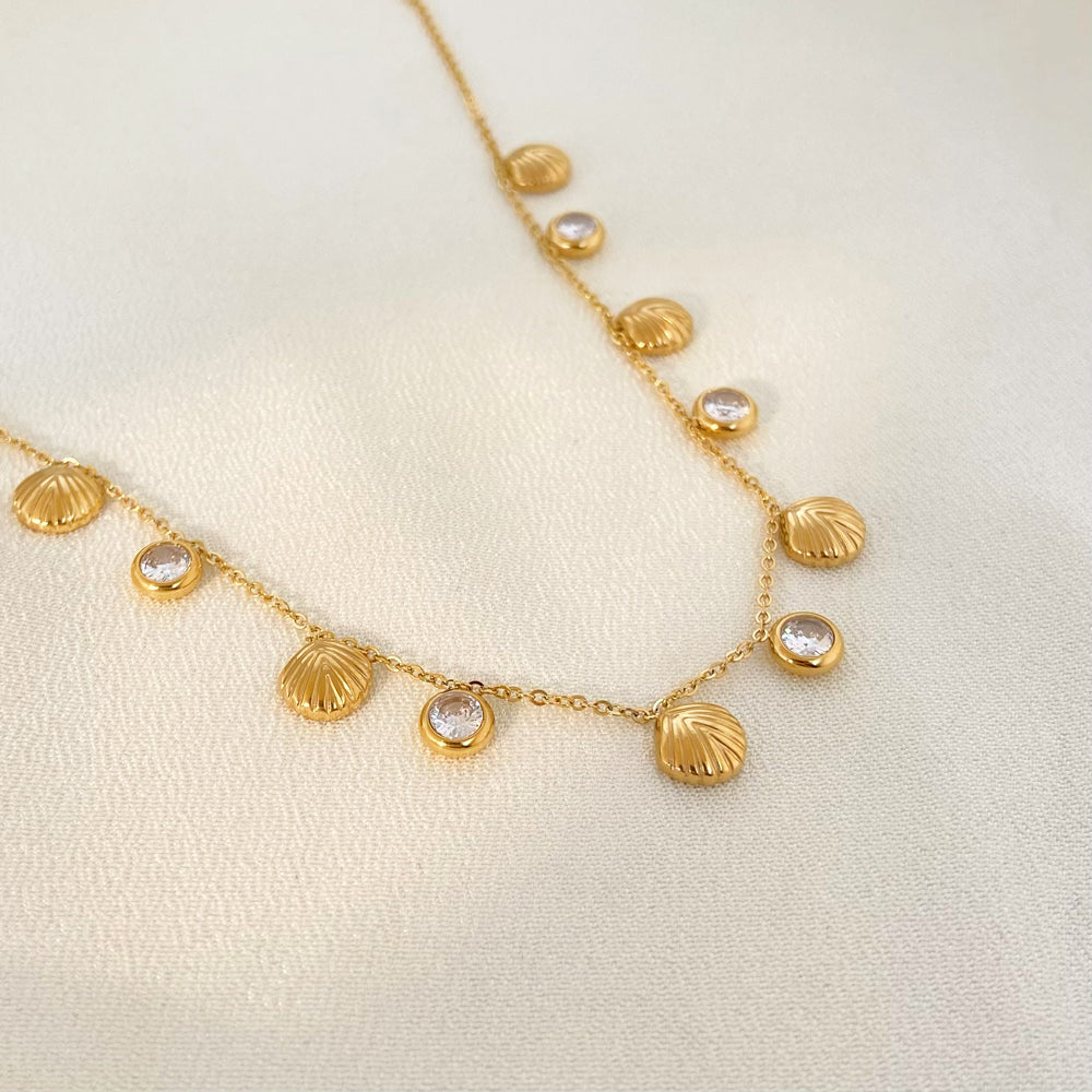 SS 18K Gold Plated Shell Zircon Necklaces