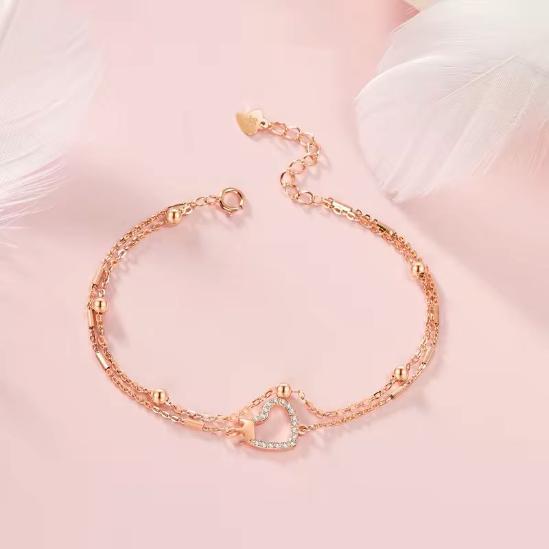 Crowned Heart Rose Gold Bracelets