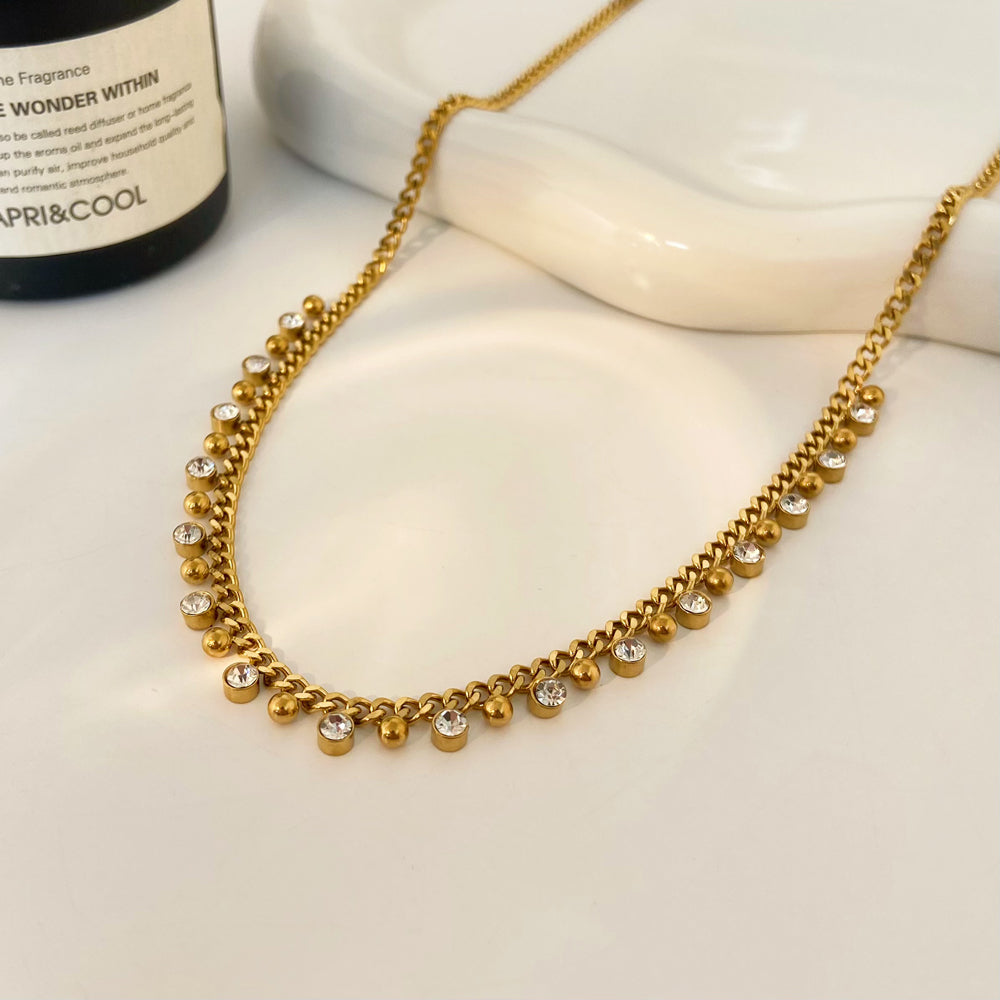 SS 18K Gold Plated Retro Style Zirconia Necklaces