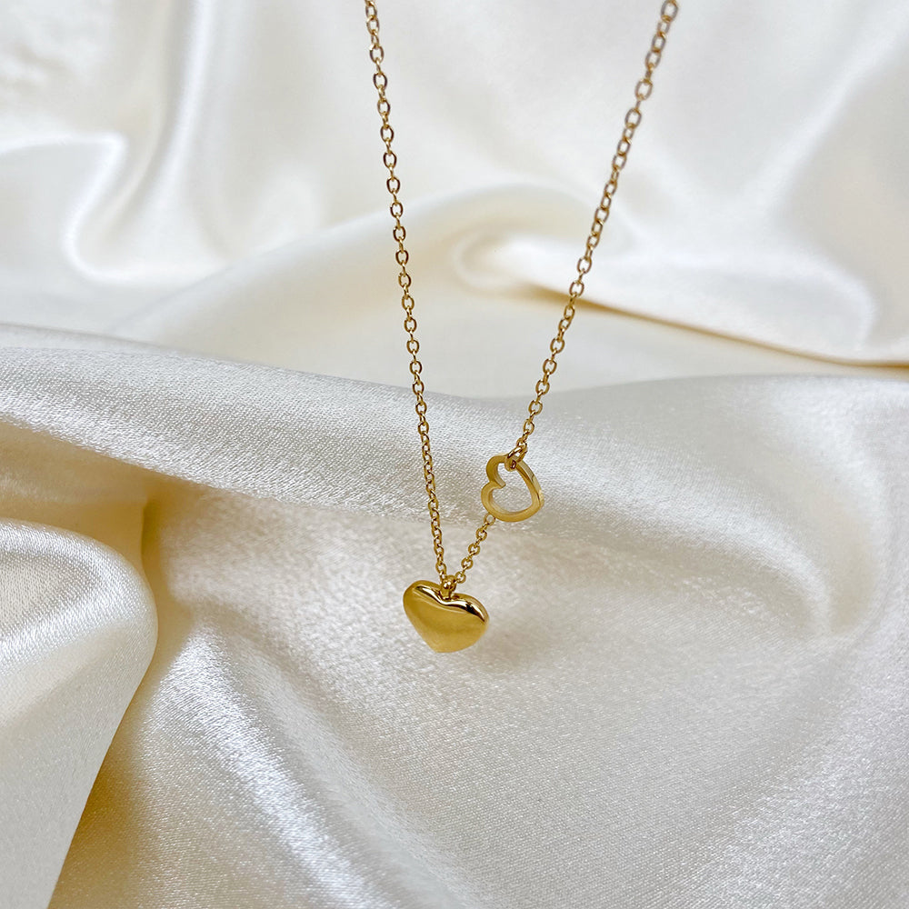 SS 18K Gold Plated Double Heart Necklaces