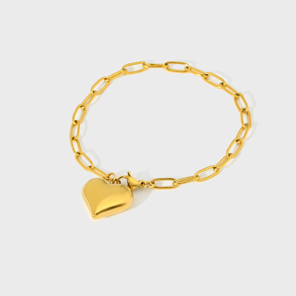 SS 18K Gold Plated Paper Clip Chain with Heart Bracelets