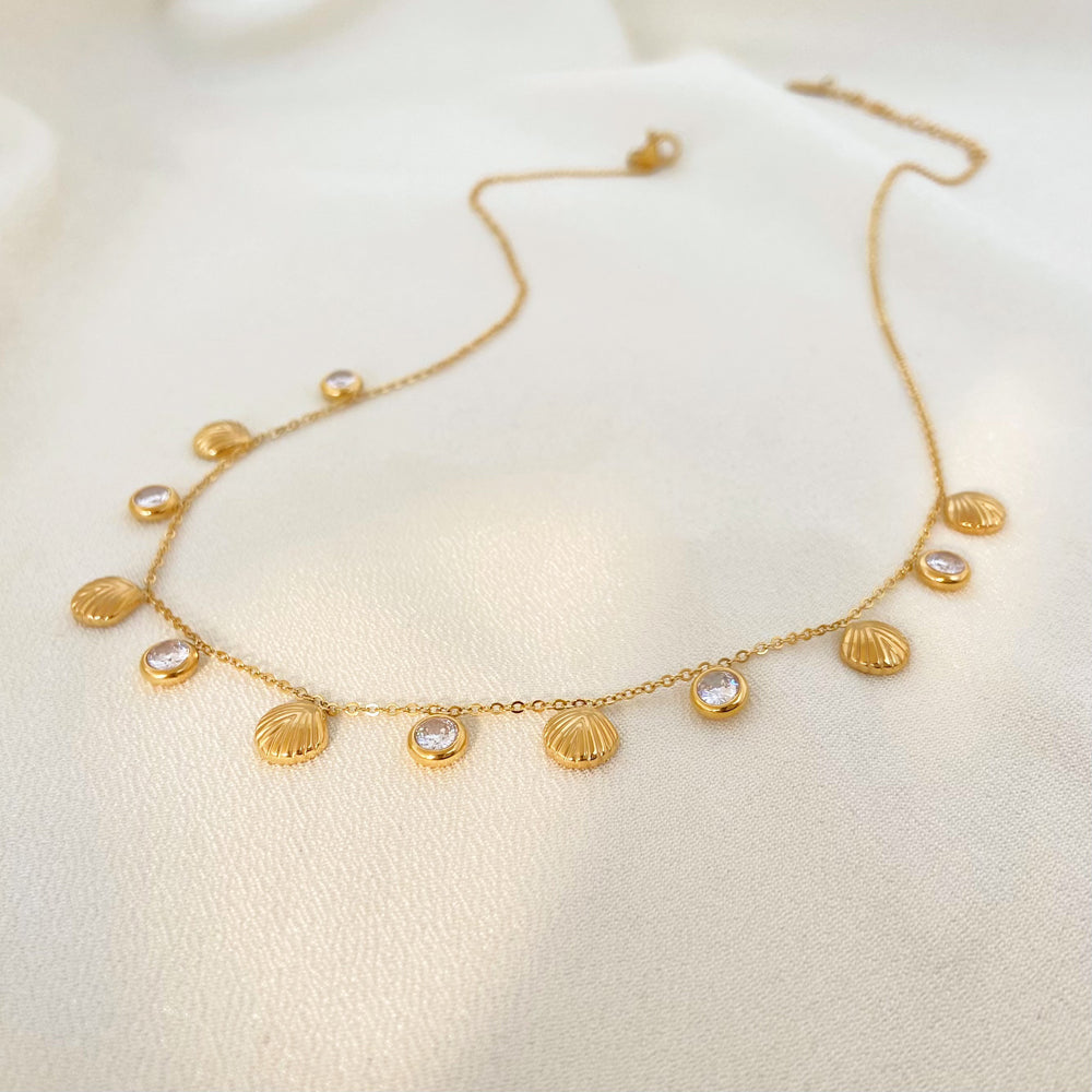 SS 18K Gold Plated Shell Zircon Necklaces