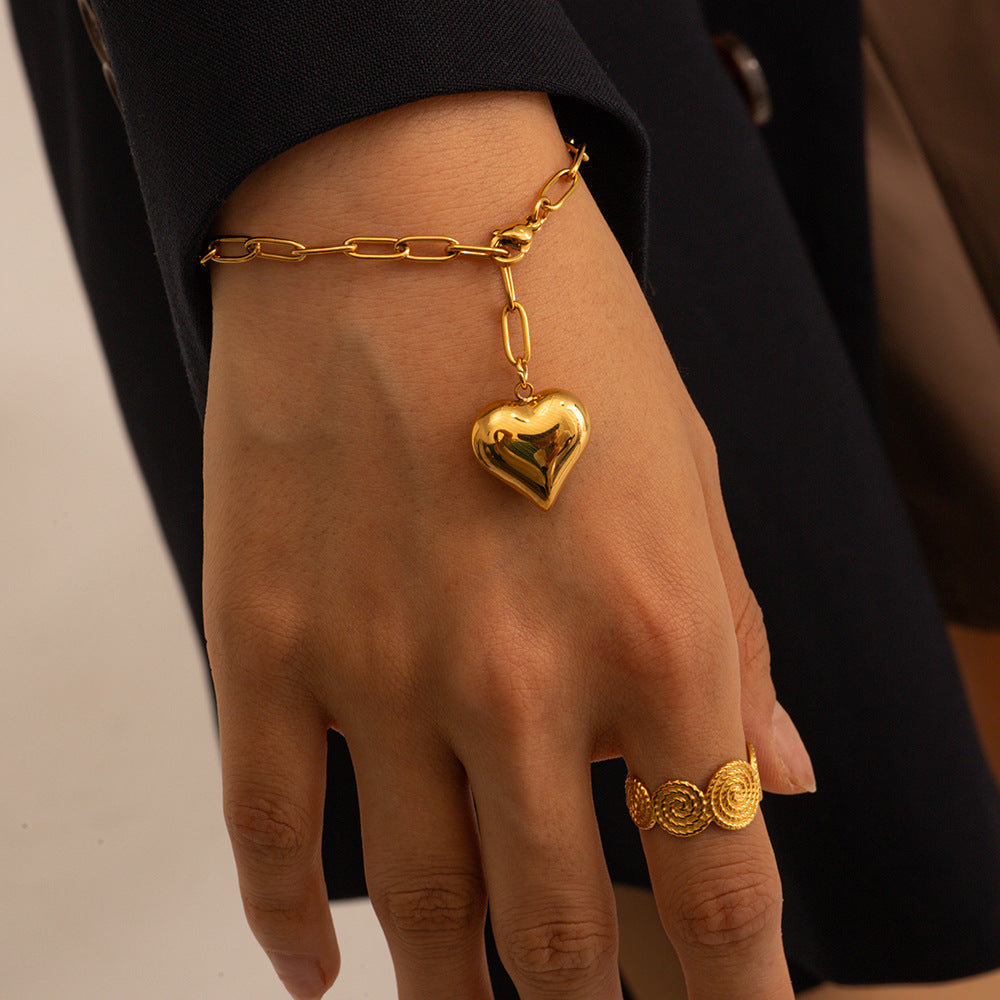 SS 18K Gold Plated Paper Clip Chain with Heart Bracelets