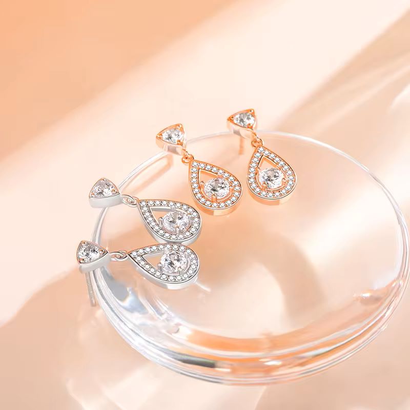 Pear-Shaped Teardrops Earrings (Silver/Rose Gold)