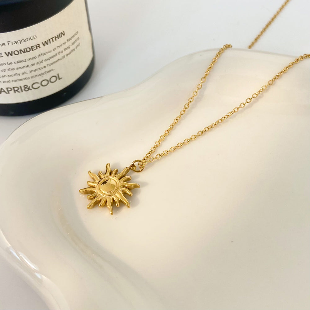 SS 18K Gold Plated Sun Charm Necklaces