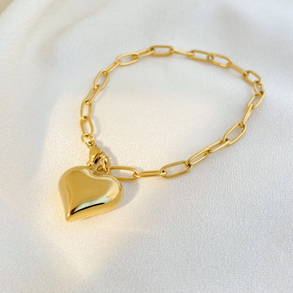 SS 18K Gold Plated Paper Clip Chain with Heart Bracelets