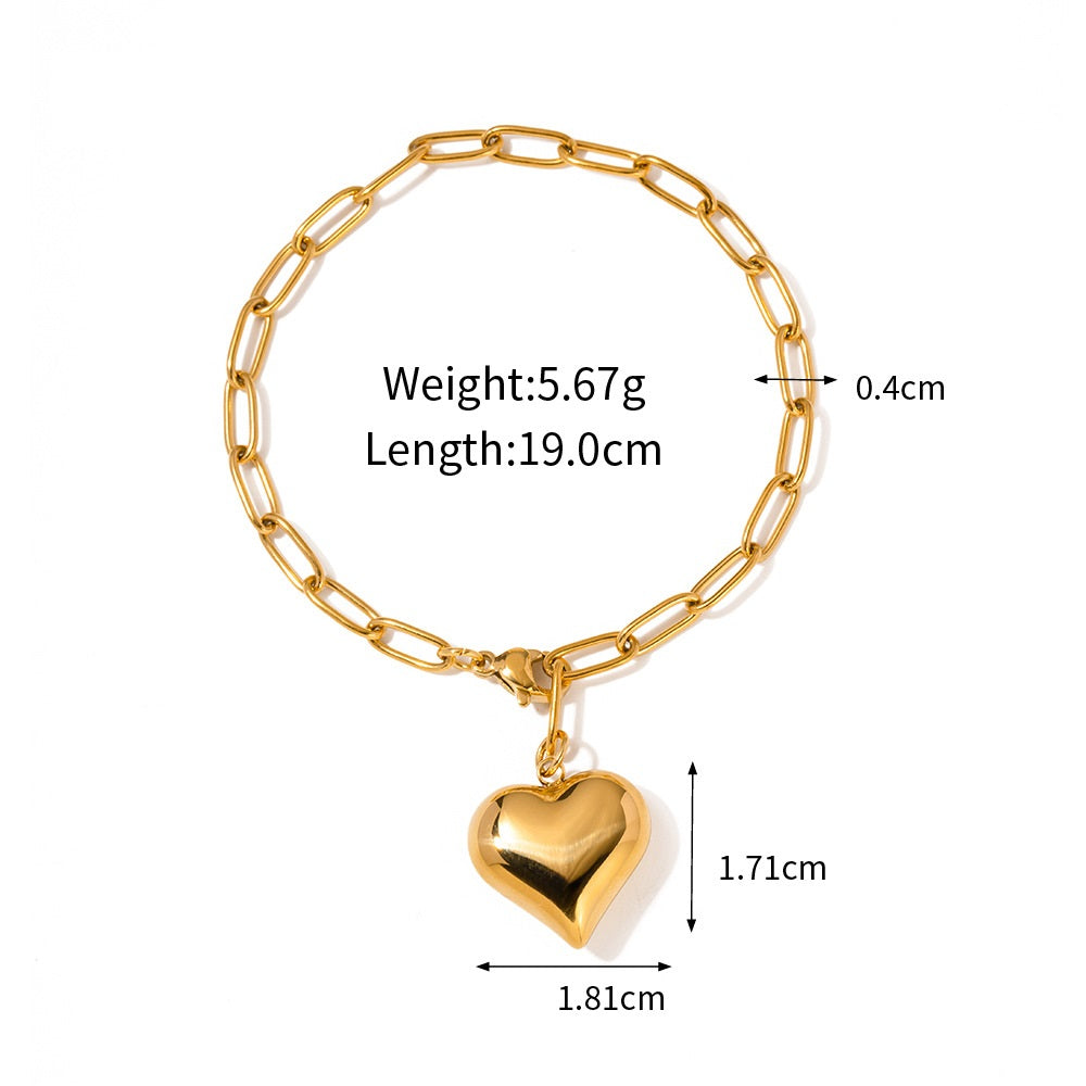 SS 18K Gold Plated Paper Clip Chain with Heart Bracelets