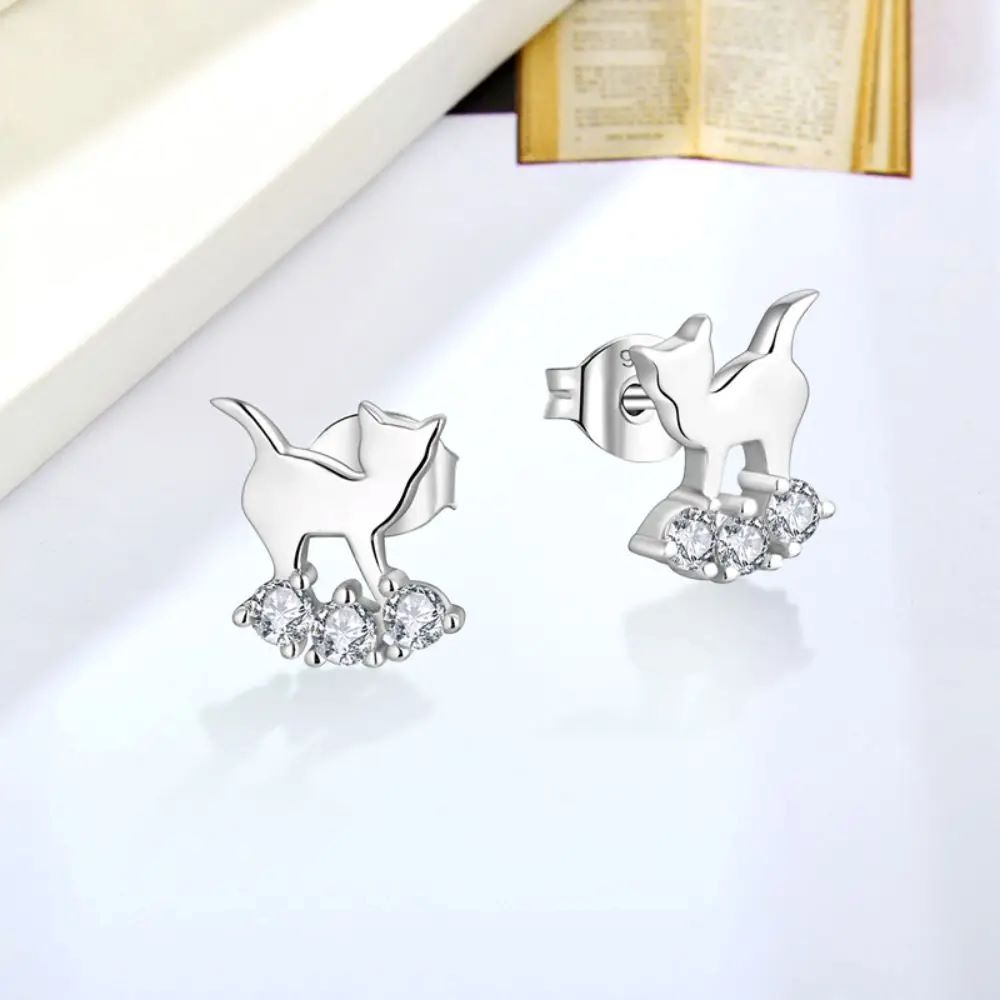 Cute Cat Zirconia Stud Earrings