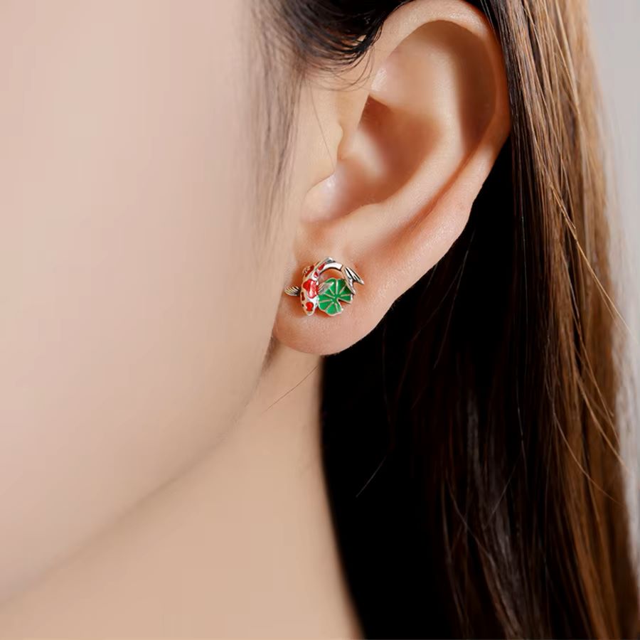 Lucky Koi Blossom Stud Earrings