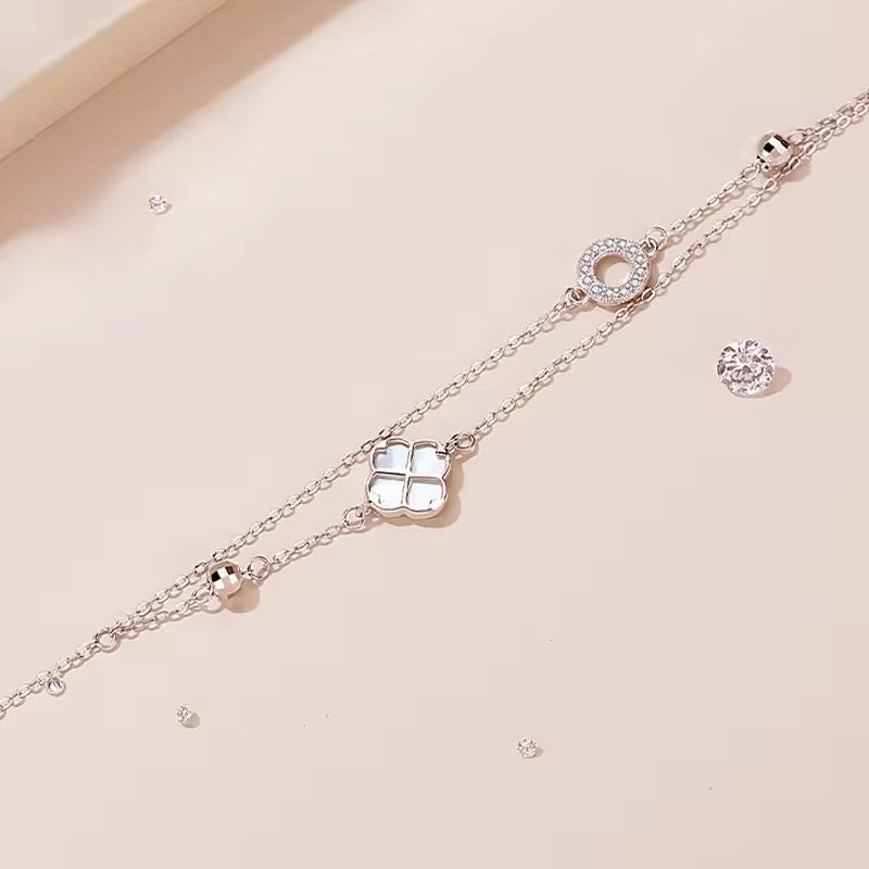 Clover Pearl Double Layer Bracelets (Rose Gold/Silver)