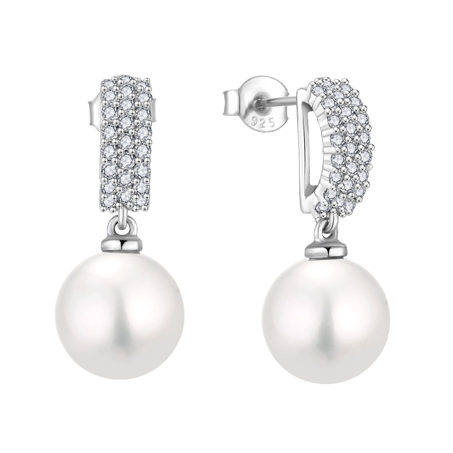 Stellar Sparkle Pearl Crescent Studs Earrings